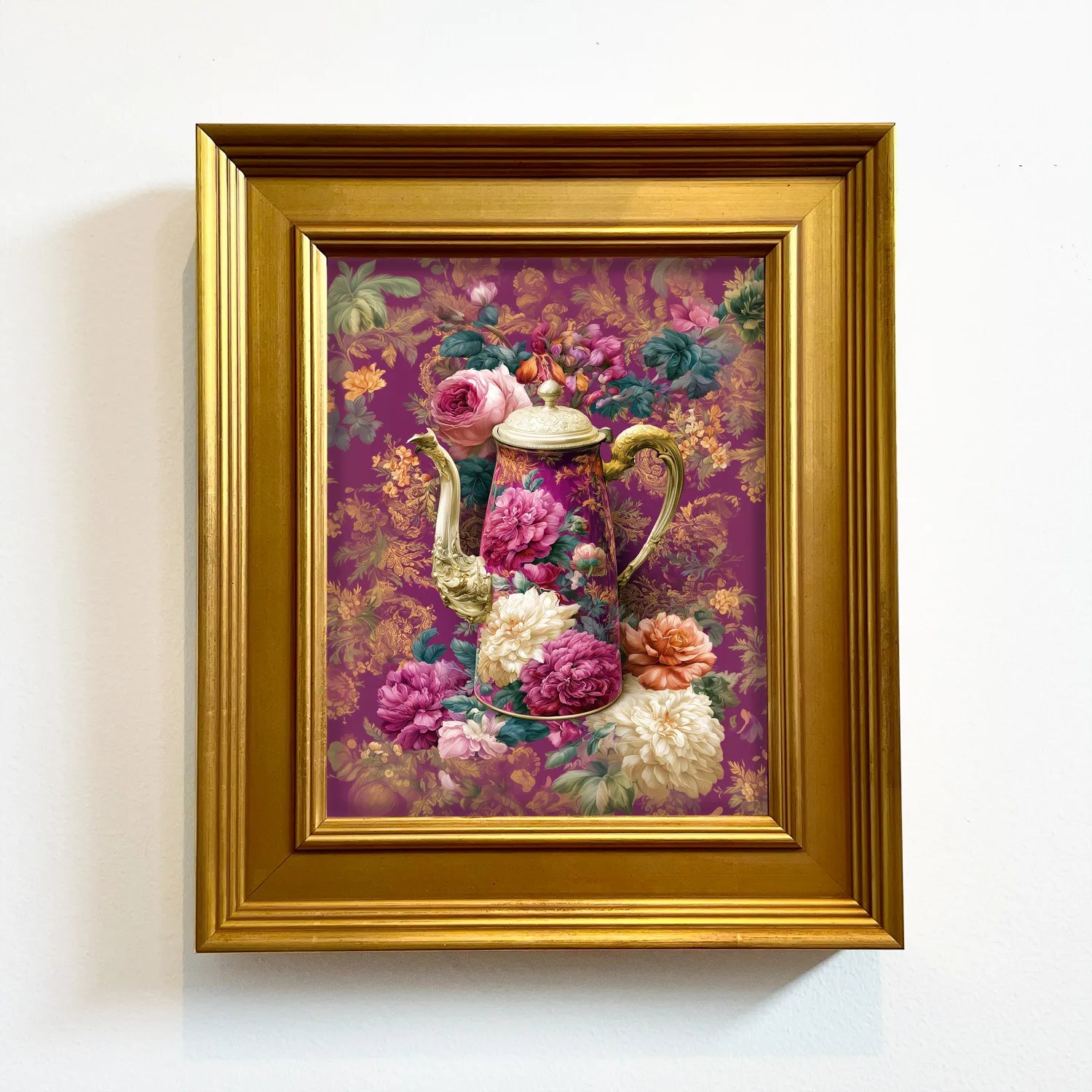 Rose Peonies Coffee Pot | Framed Tea Salon Wall Art