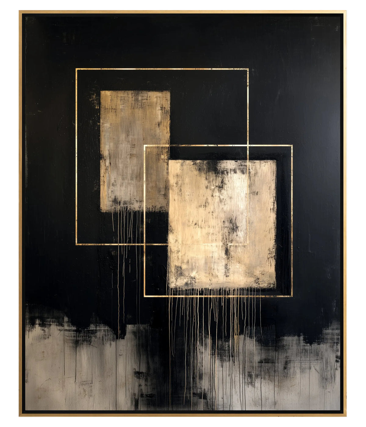 Golden Intersection I | Black & Gold-Toned Abstract Canvas Wall Art