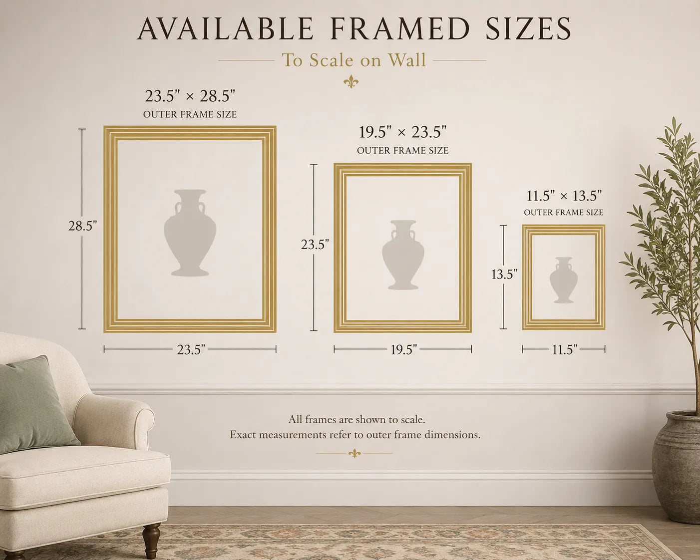 House of Jewel Chintz available framed sizes to scale on a wall