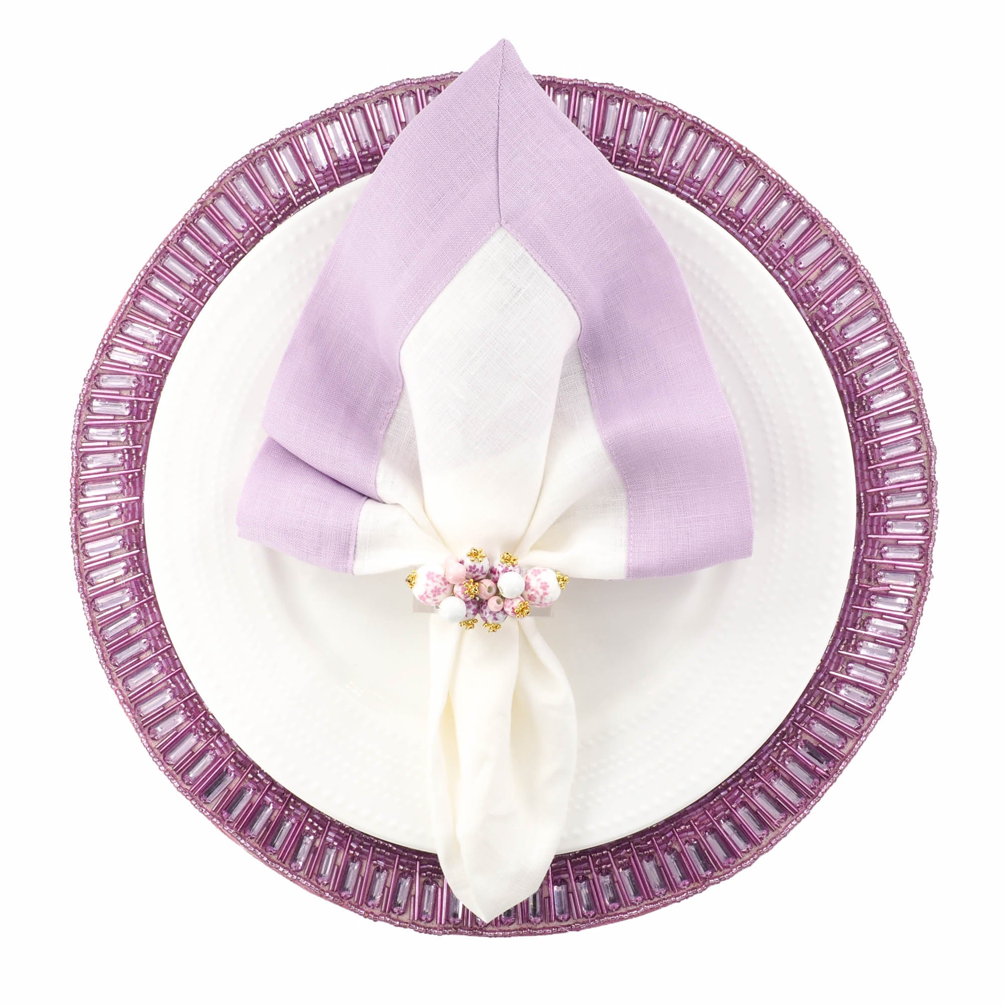 Lilac Linen Napkins with Double Sided Borders, Set of 4