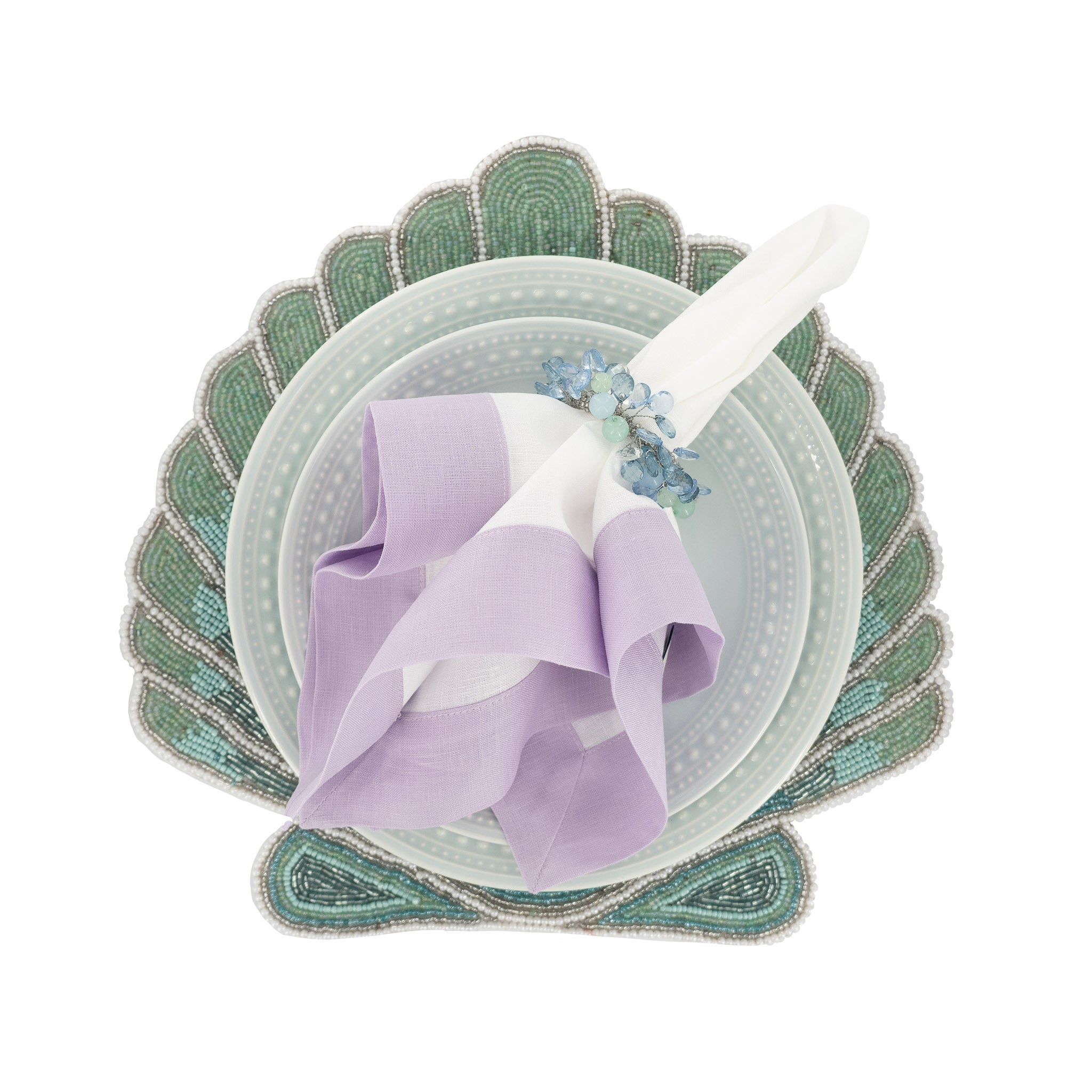 Lilac Linen Napkins with Double Sided Borders, Set of 4