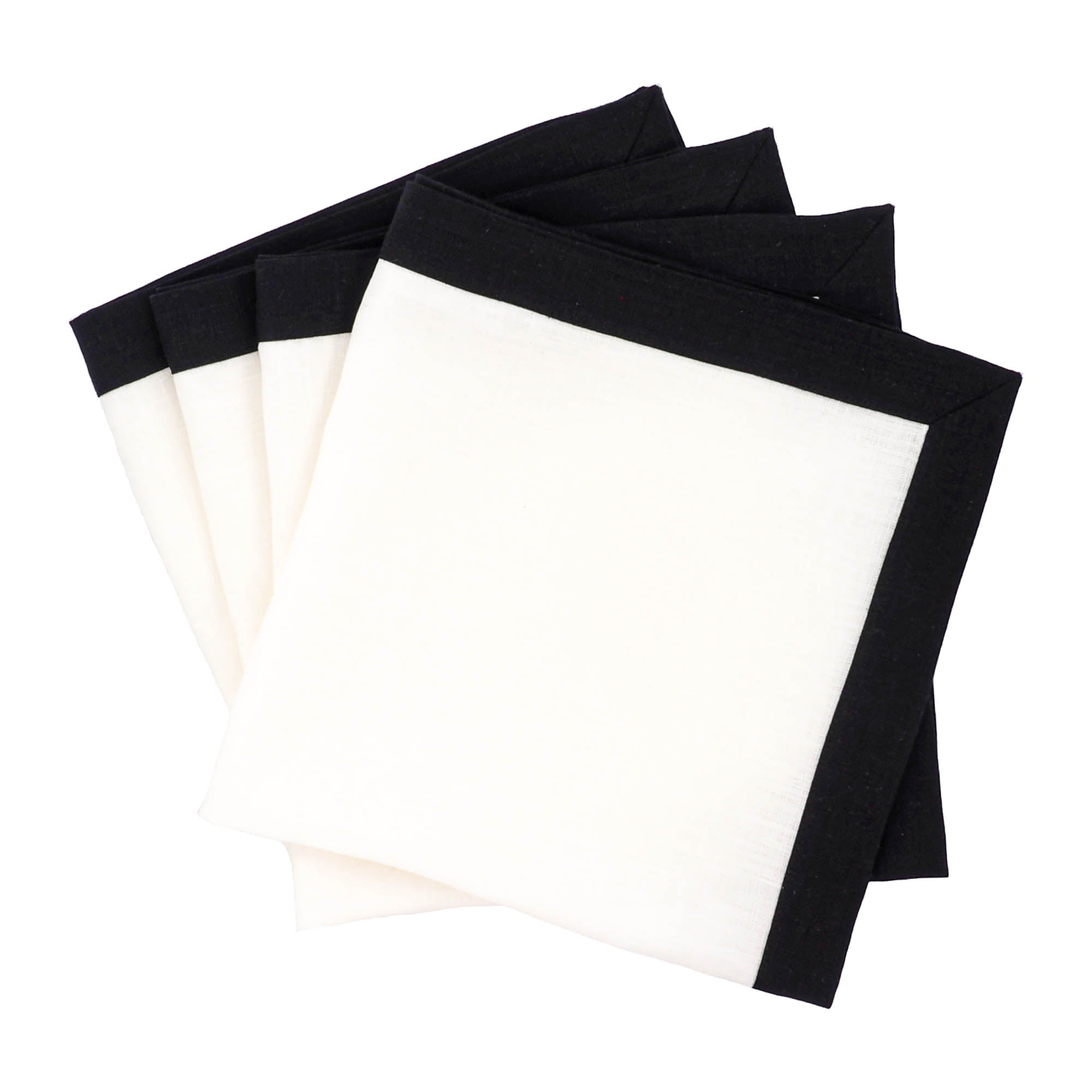 Linen Napkins With Black Borders, Set of 4