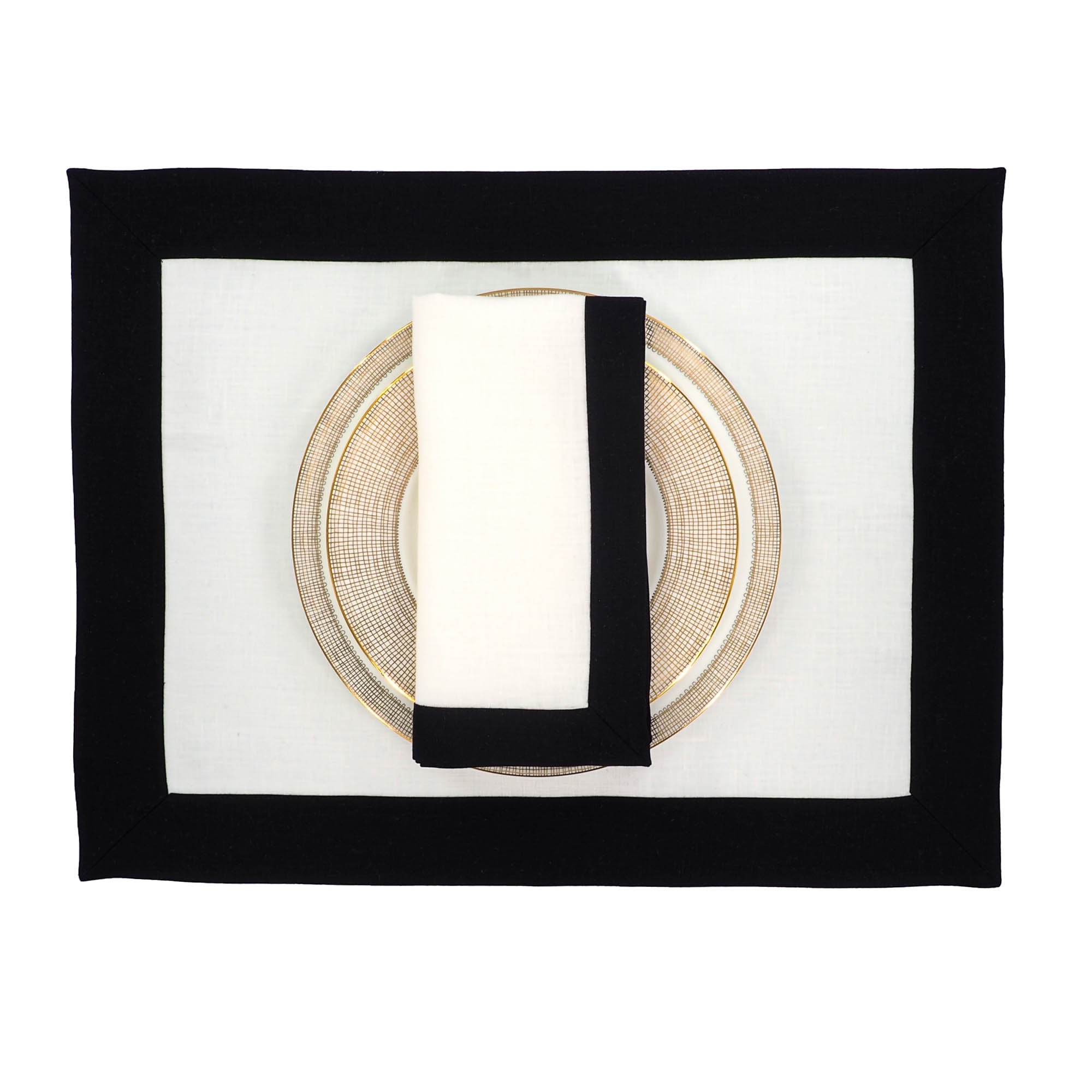 Linen Napkins With Black Borders, Set of 4