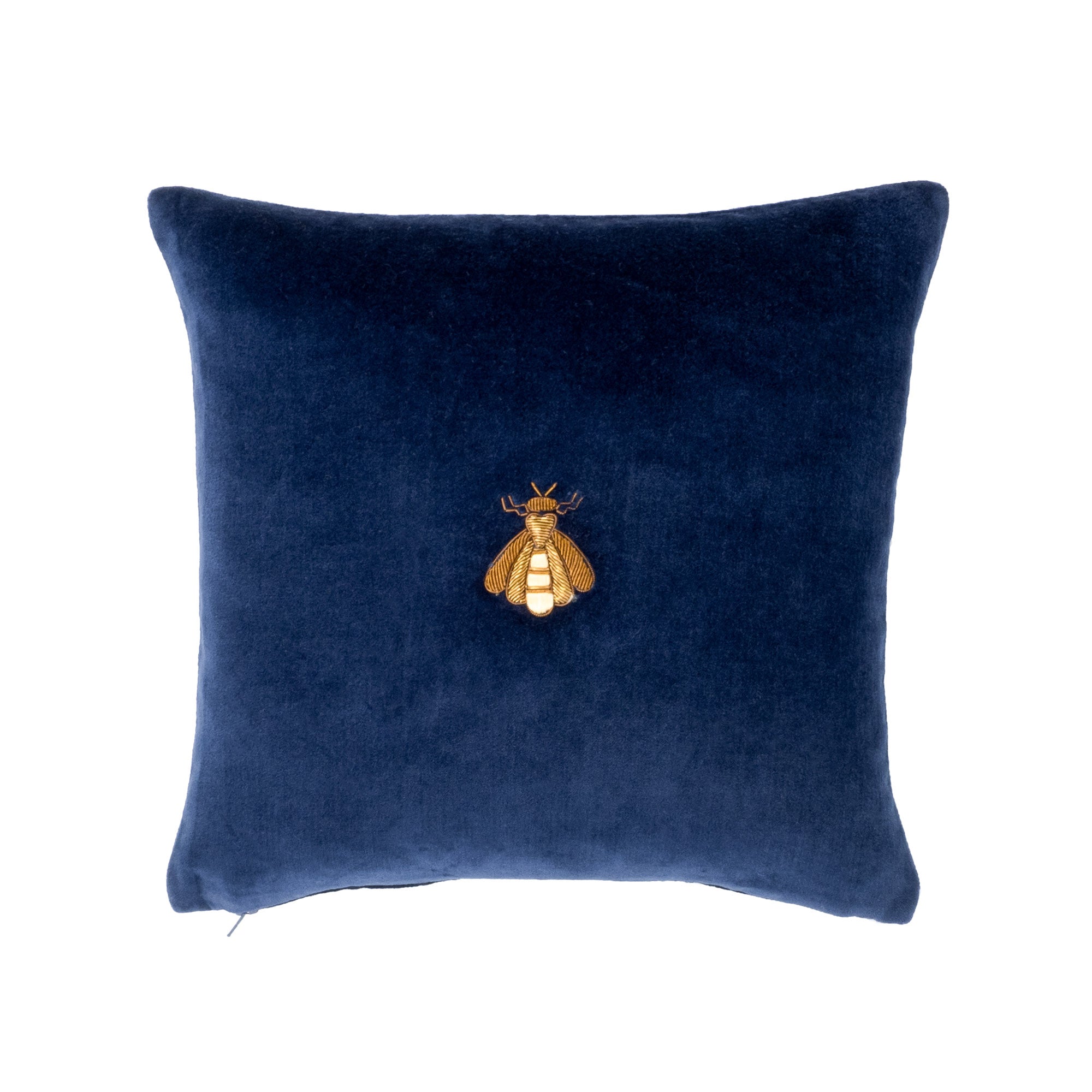 Navy Bee Silk Velvet Throw Pillow Cover, 12 x 12