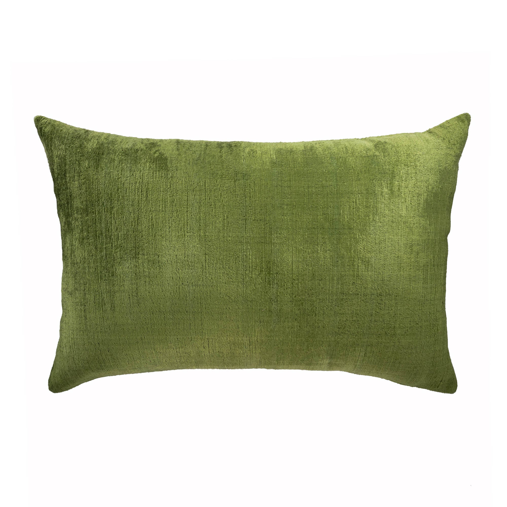 Olive Green Silk Velvet Ikat Pillow Cover, 16 x 24