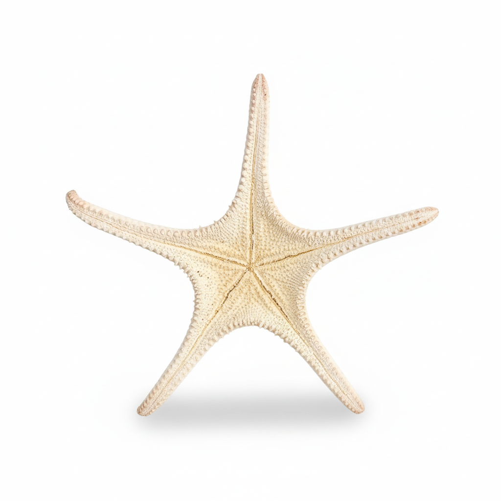 Back view of an authentic 14 inch pink tip starfish on a white background