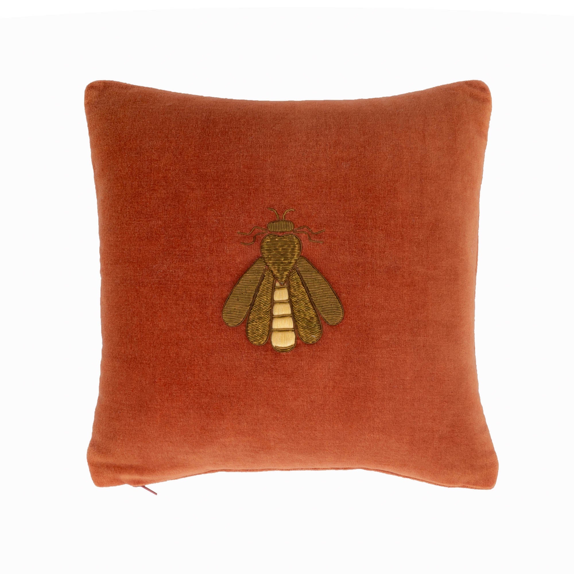 Terracotra Silk Velvet Bee Throw Pillow Cover, 12 x 12