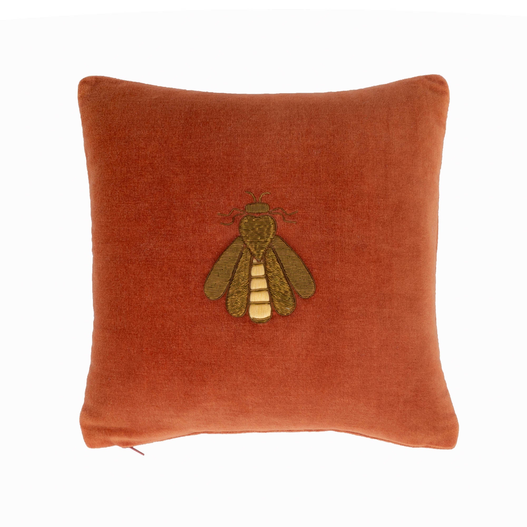 Terracotra Silk Velvet Bee Throw Pillow Cover, 12 x 12