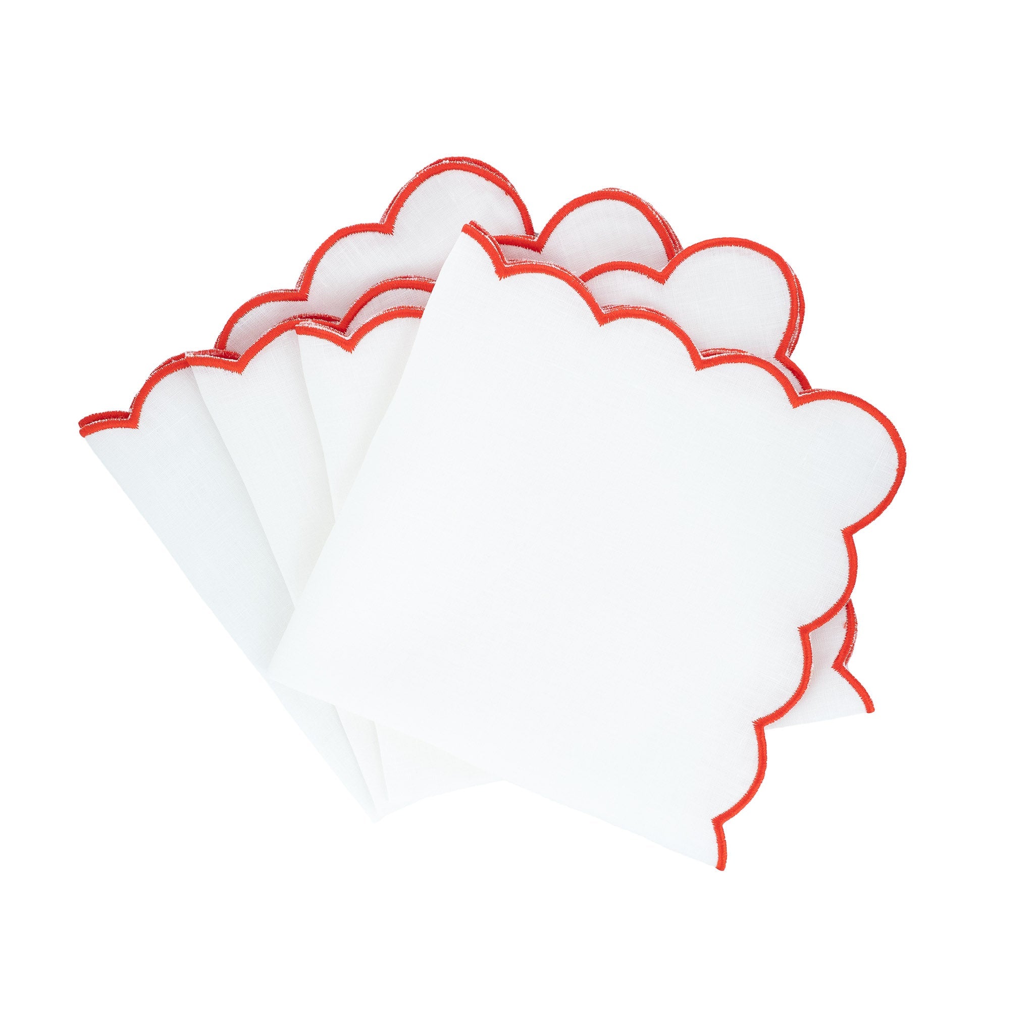 Red Scalloped Linen Napkins, Set of 4