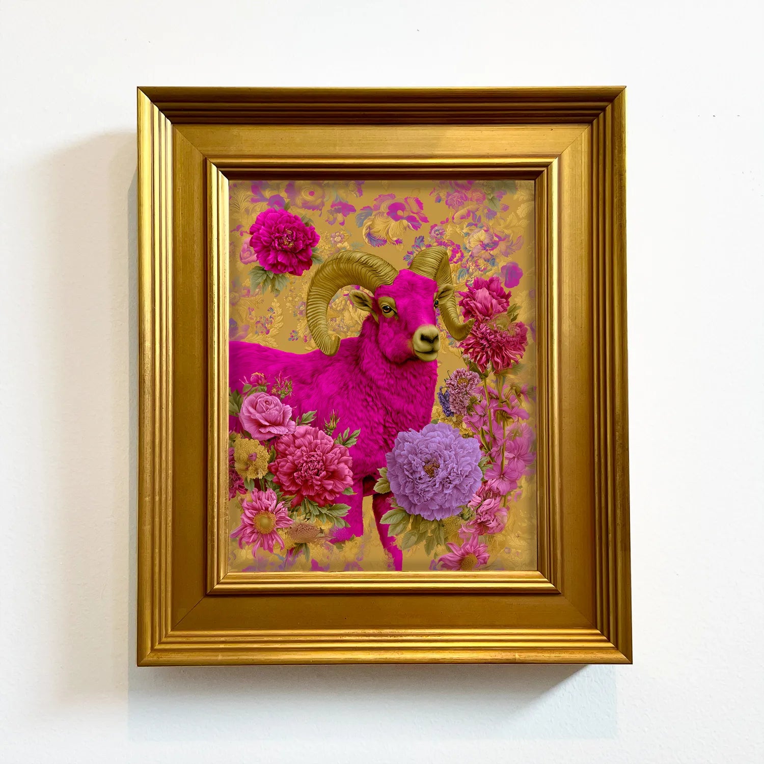Ram in Jewel Peonies | Framed Farmhouse Wall Art