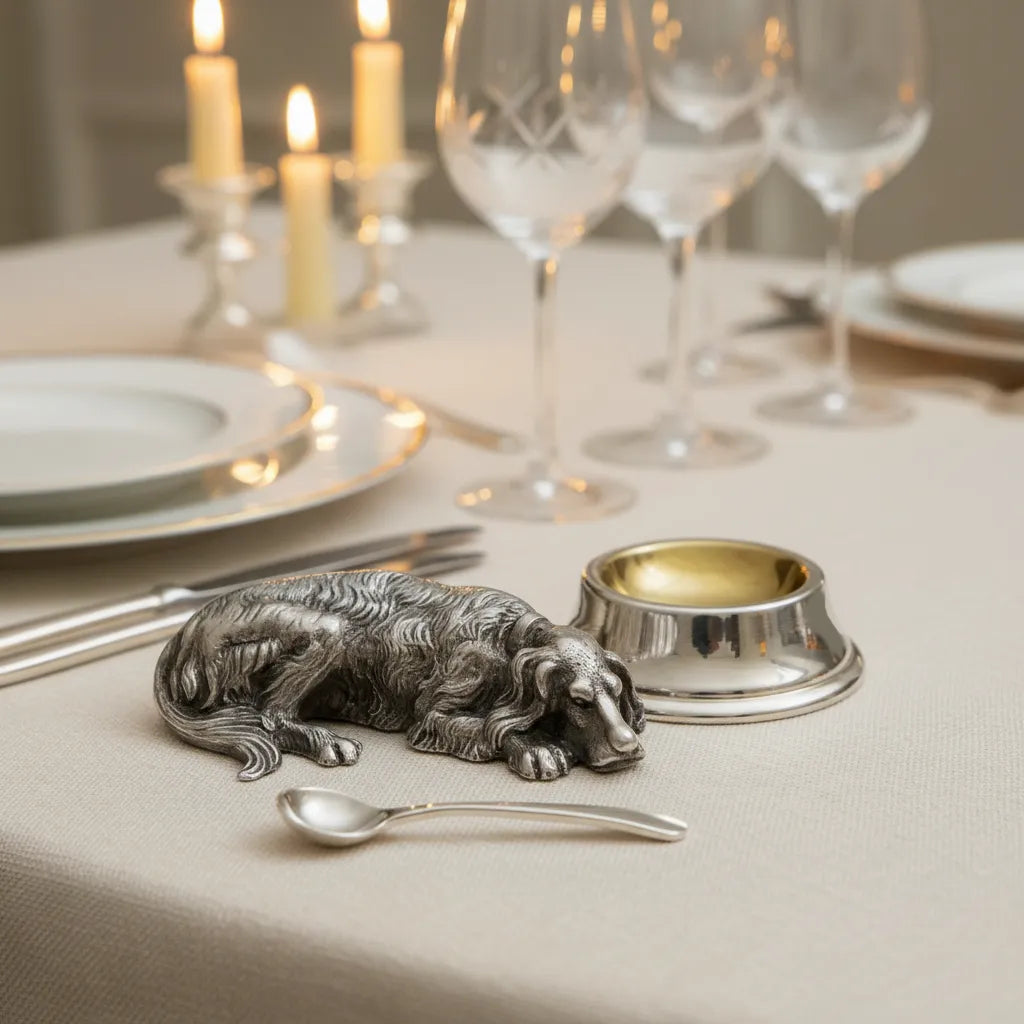 Corbell Silver Plate Salt Cellar with Spoon – Irish Setter Design