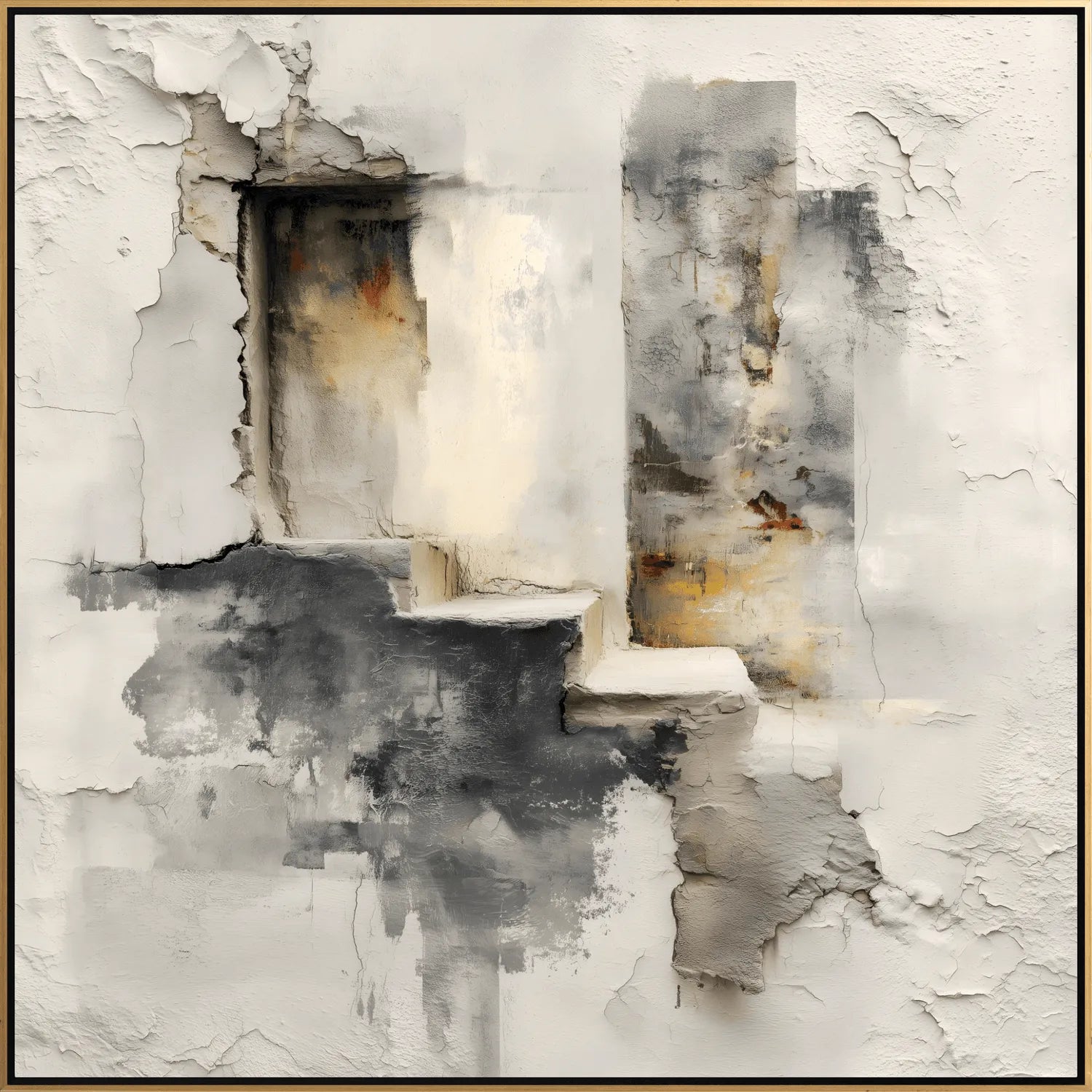 Abstract art piece with textured white and gray tones