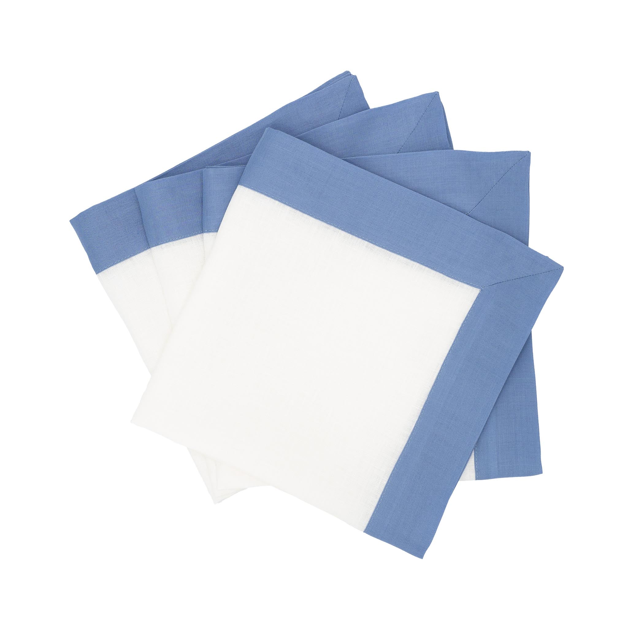 Sky Linen Napkins with Blue Double-Sided Borders, Set of 4 / ChouChou Touch