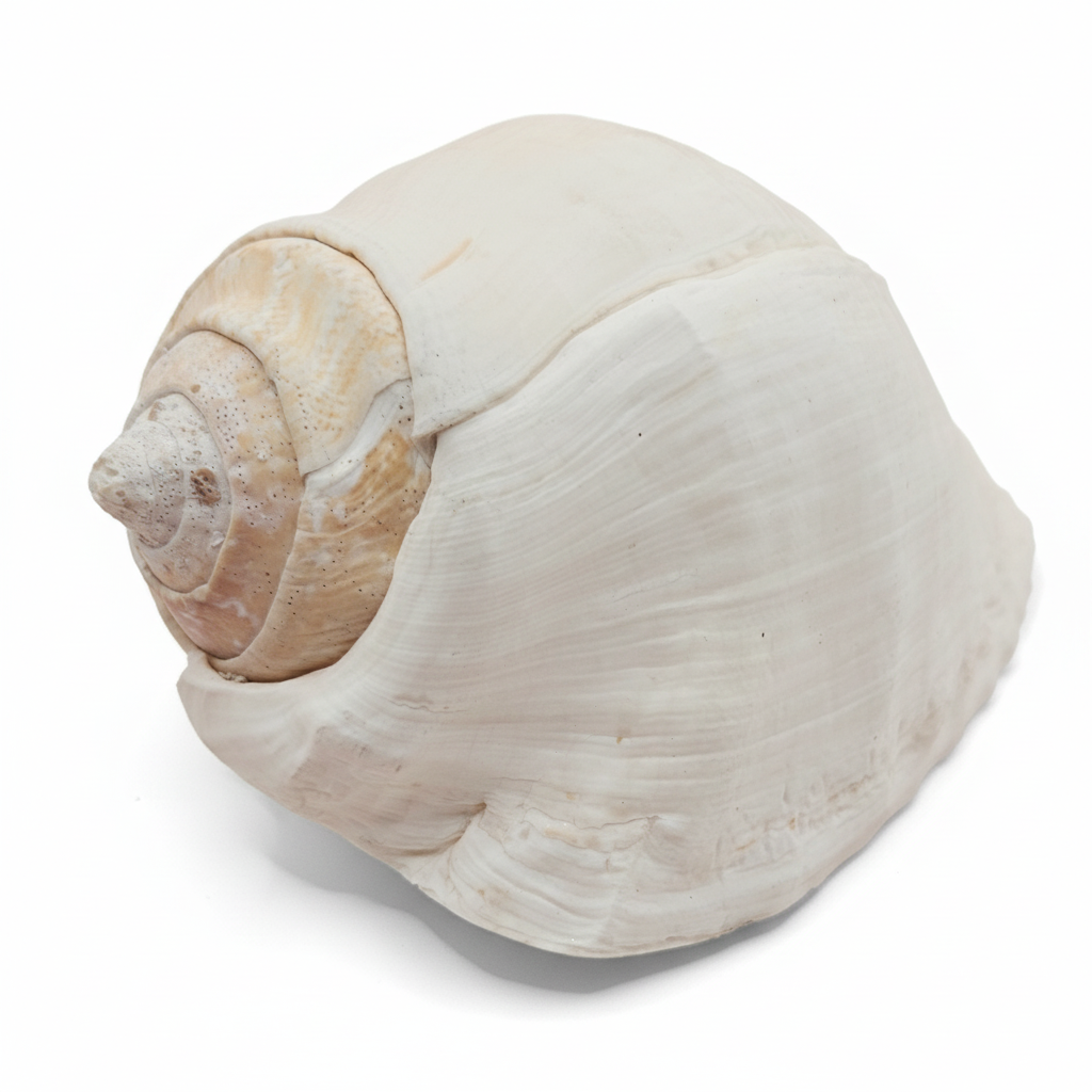 White seashell with natural brown accents on a white background