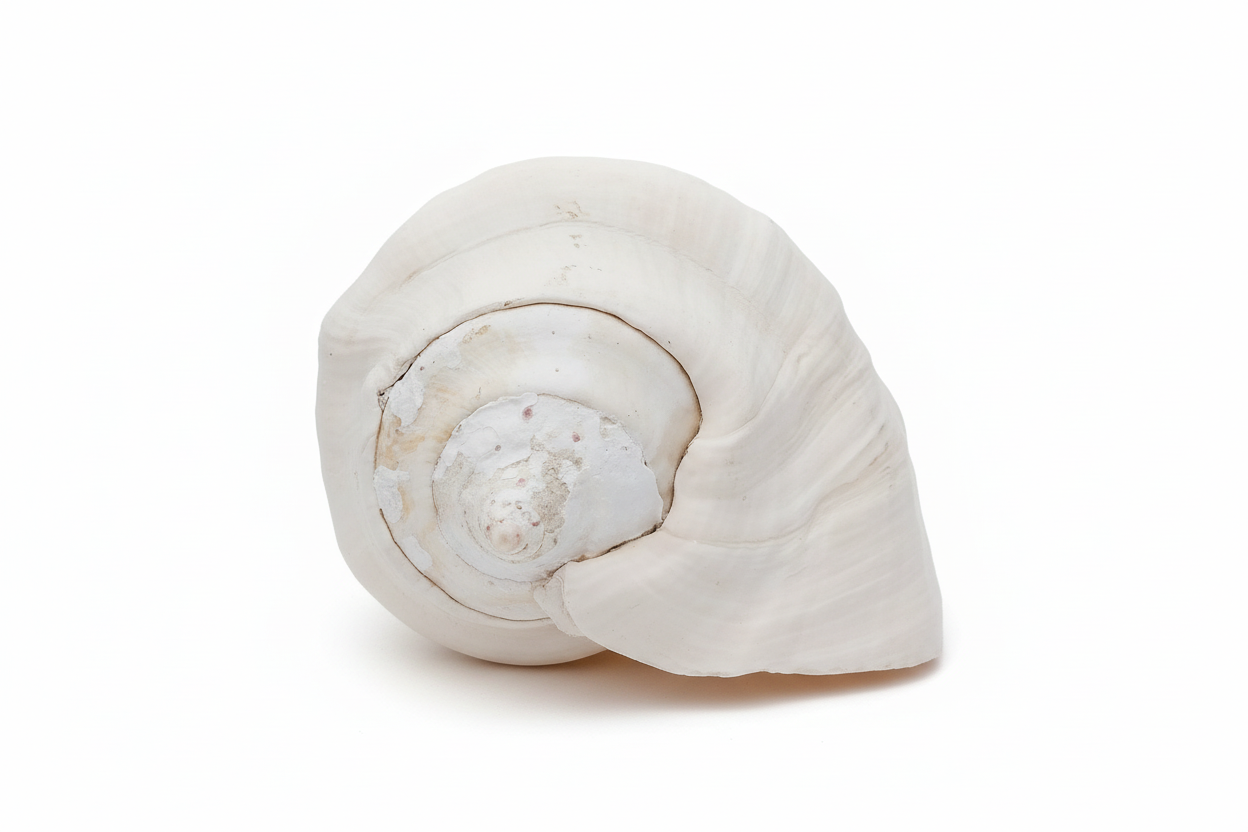 White snail shell on a white background