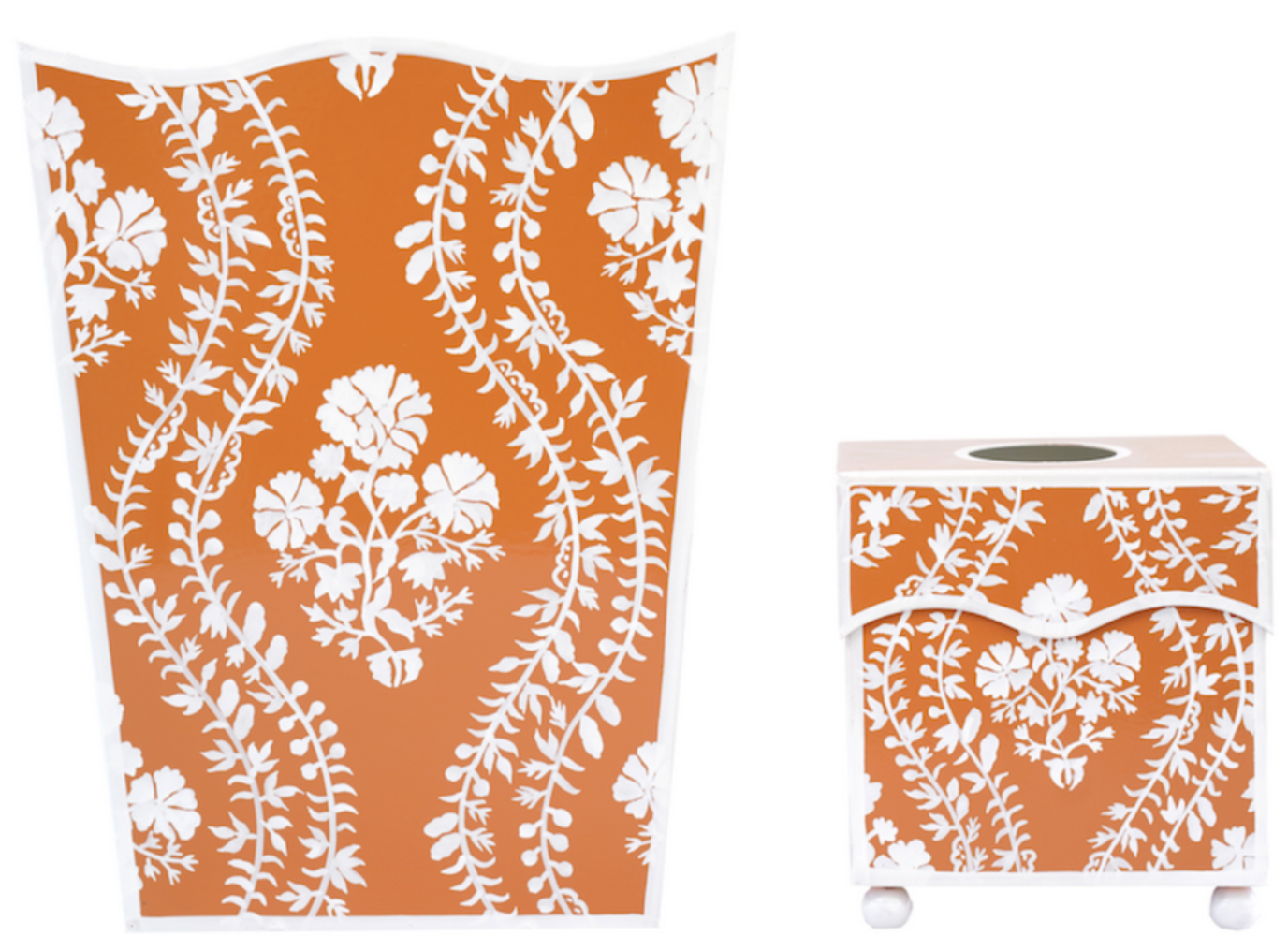 Burnt Orange Floral Trellis Wastepaper Basket & Tissue (2 Options)