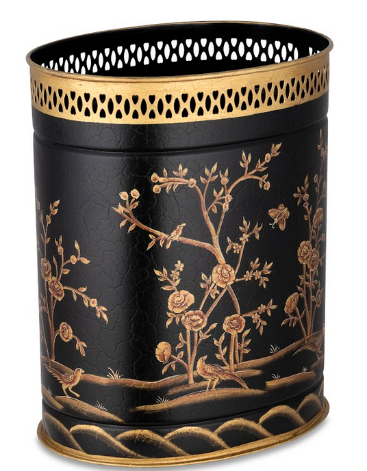 Black & Gold Oval Pierced Wastepaper Basket