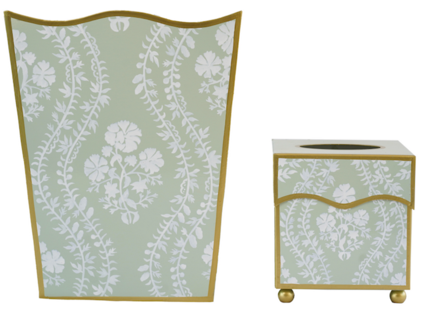Sage Green Floral Trellis Wastepaper Basket & Tissue (2 Options)