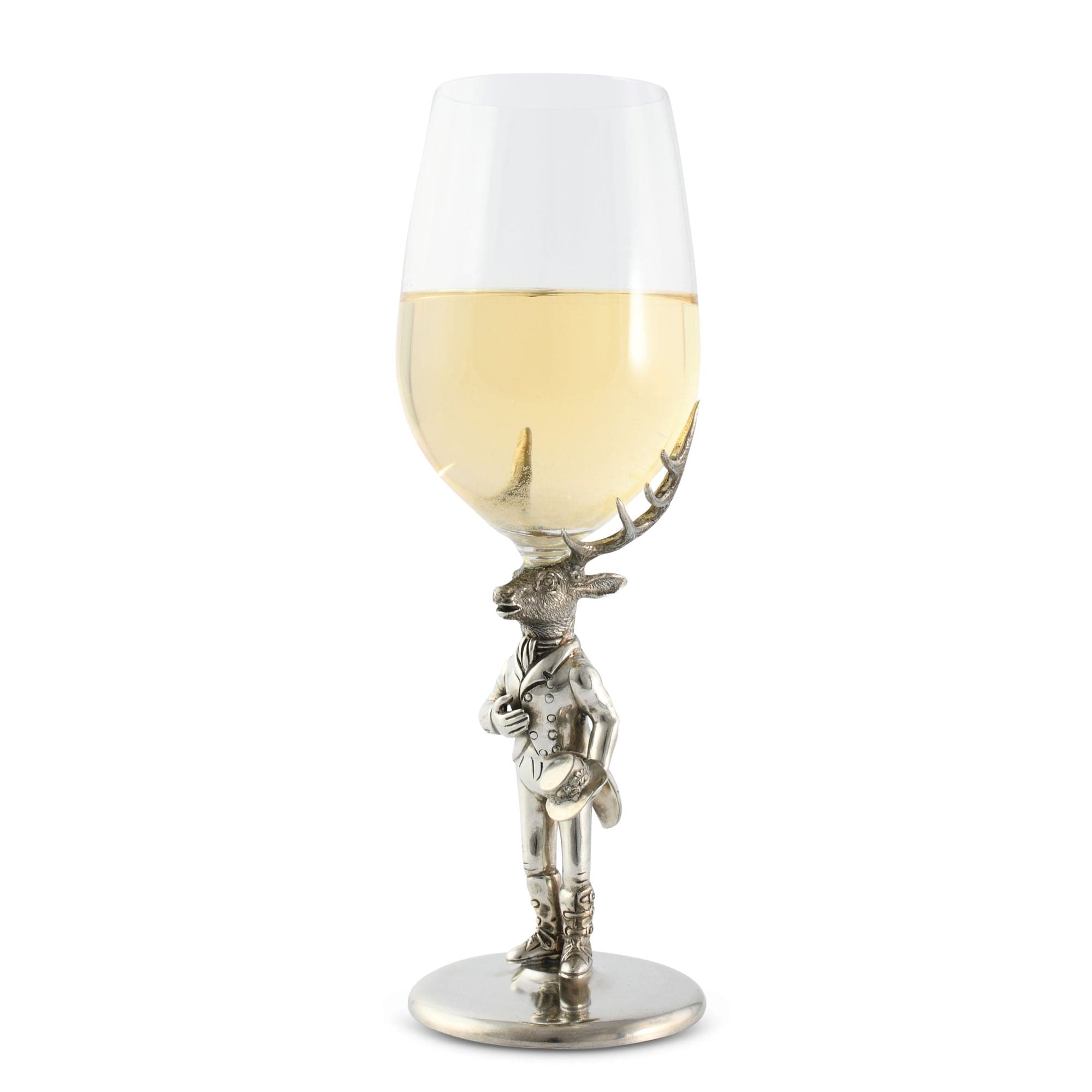 Wine glass with an elk deer-shaped base on a white background