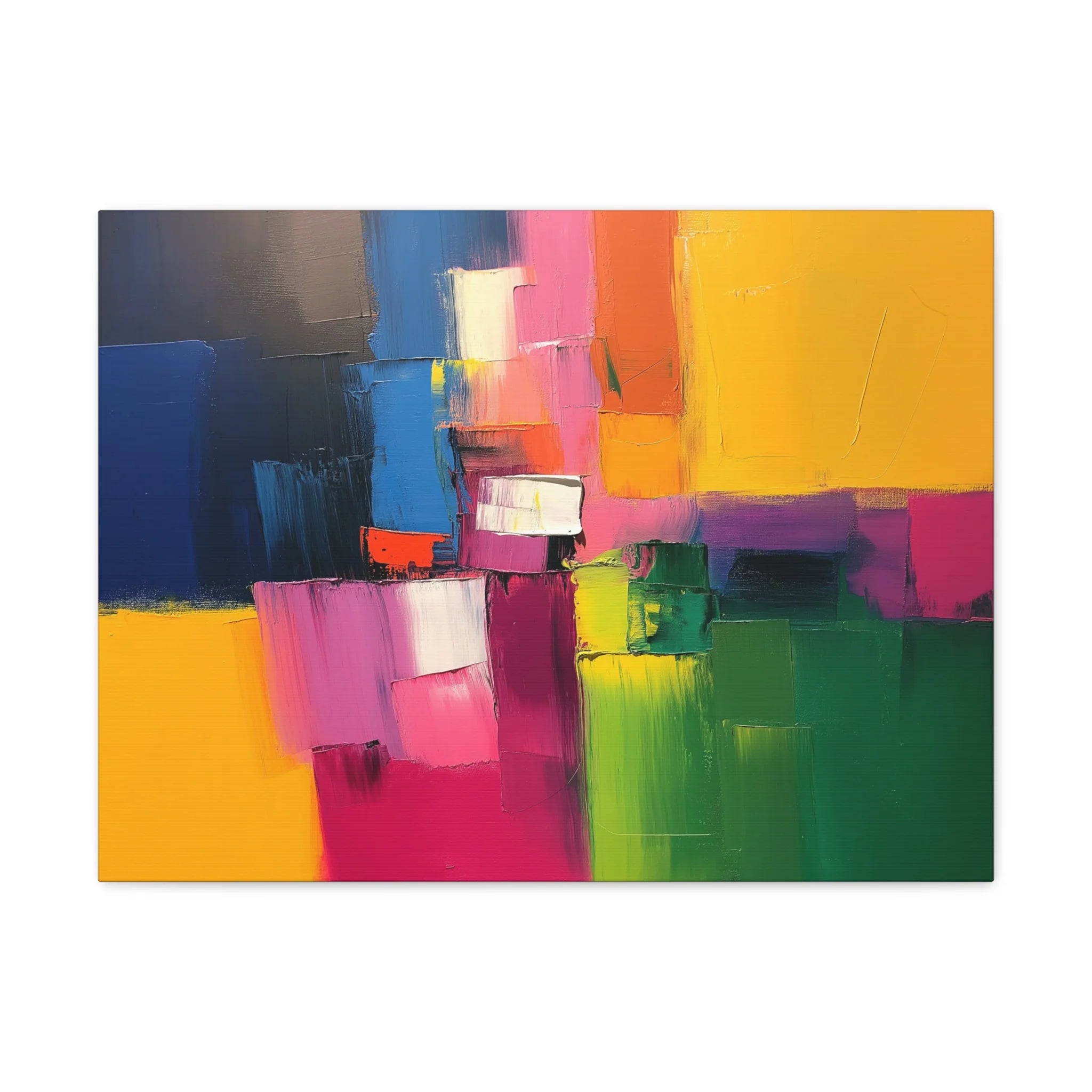 Abstract painting with colorful blocks on a white background