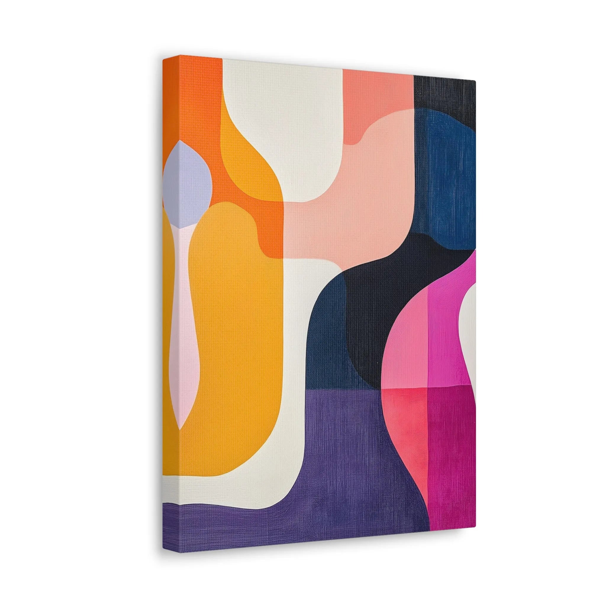 Abstract art canvas with colorful geometric shapes on a white background side view 'curves I'