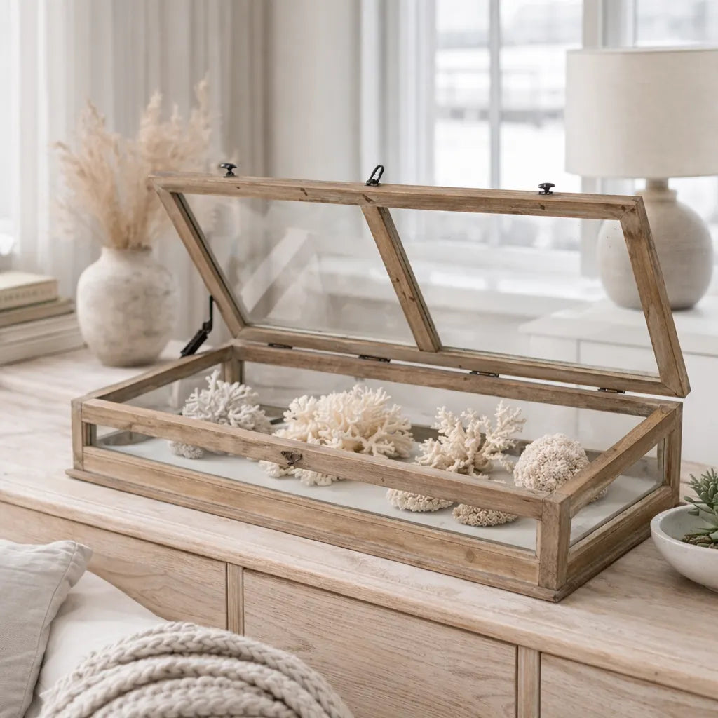 Vintage Glass Display Case with Wooden Frame