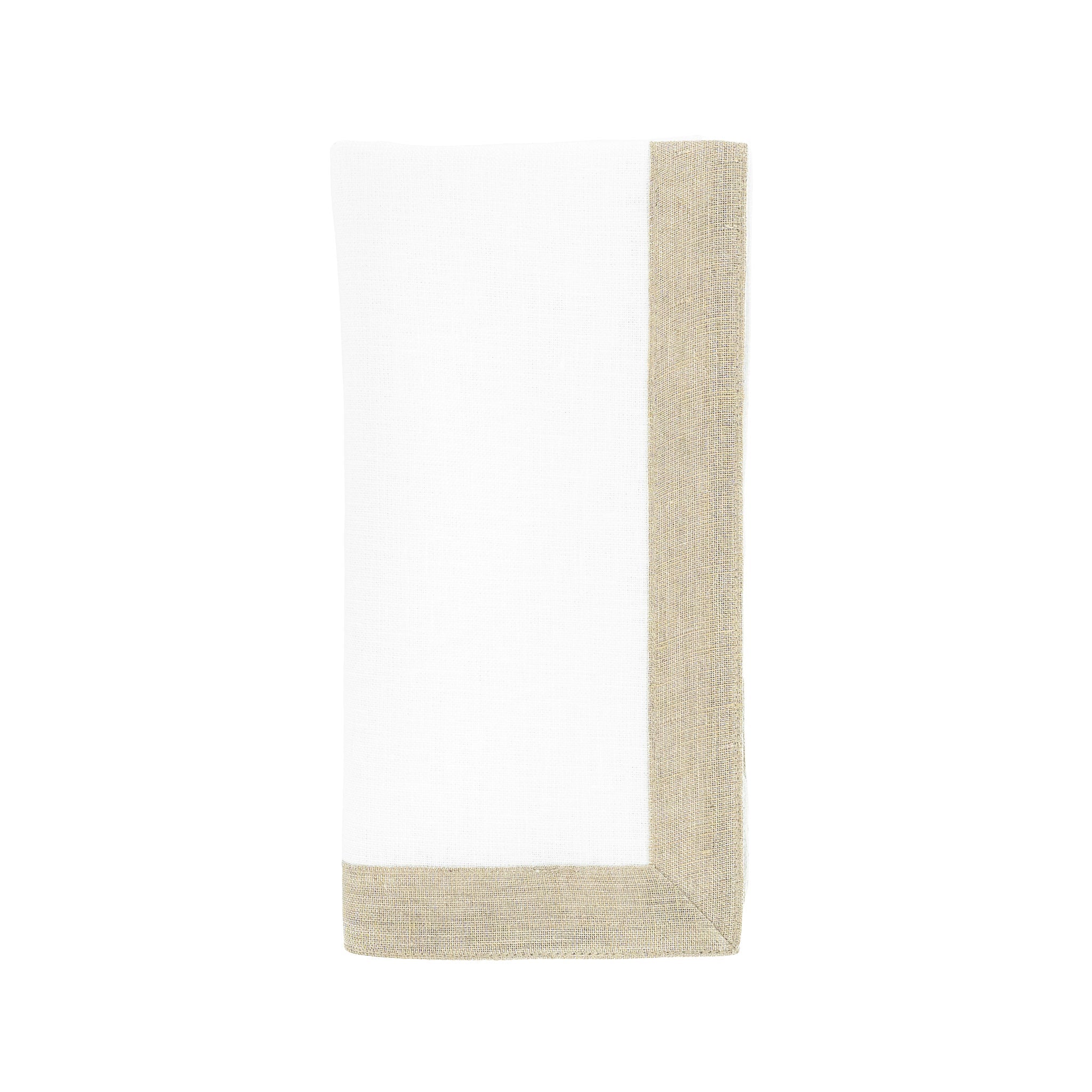 White Linen Napkins With Sparkle Borders, Set of 4